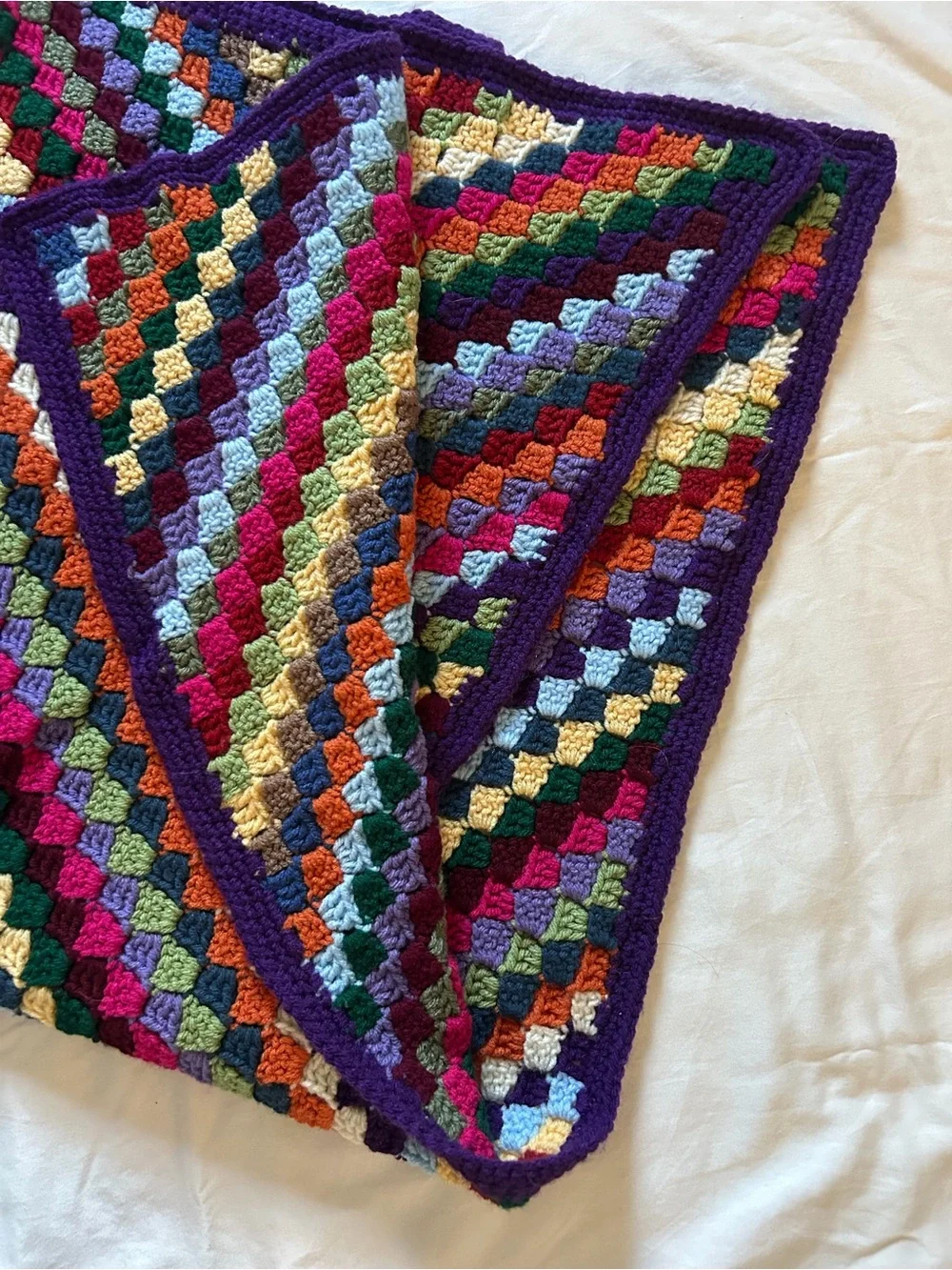 Vintage Multicolor Crochet Granny Square Throw